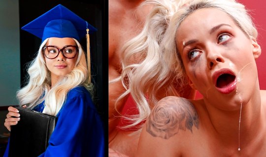Blonde student after graduation spent the evening in the arms of her lover