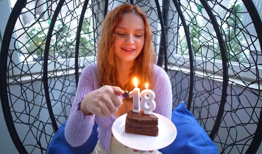 Young redhead girl sucks cock in honor of her coming of age